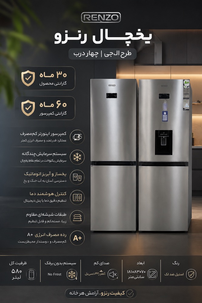یخچال فریزر دوقولو مدلNR6040-رنزو-کد8